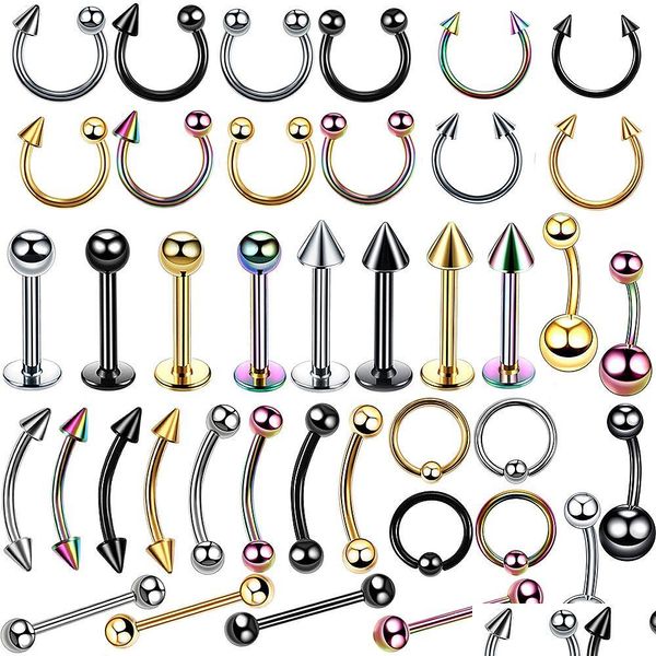 Studi per anelli del naso 4 pcs/set di piercing in acciaio inossidabile set da donna da uomo a orecchio per sopracciglia per labbra per lagno naso pancia dropiutici di gioielli misti dhsp5