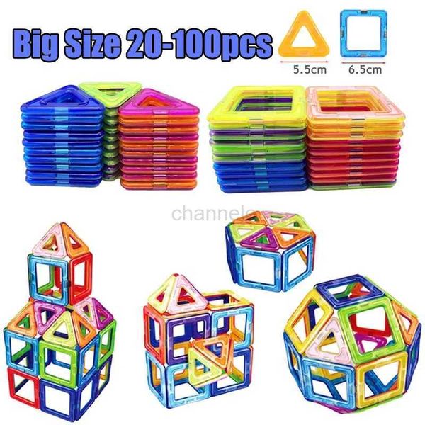 Dekompresyon oyuncak bloklar 100-20pcs büyük boyutlu manyetik yapıcı tasarımcı mıknatıs blokları üçgen kare tuğlalar model bina oyuncak çocuklar için hediyeler 240412