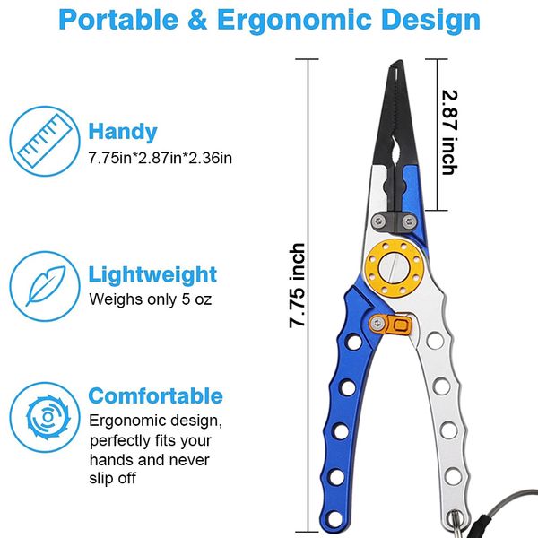 Multi-Tool-Fischereiwerkzeuge Zange Salzwasserhaken Removers Crimper Split Ring Werkzeugfischereiungs Zahnradschneider mit Geflechtslinienscheide