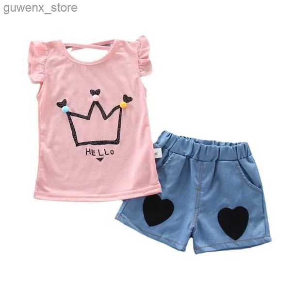 Set di abbigliamento Nuovi vestiti per bambini estivi per la moda per bambini ragazze cartone animato Shorts casual giubbotti 2 pezzi/set per bambini abbigliamento sportivo per bambini