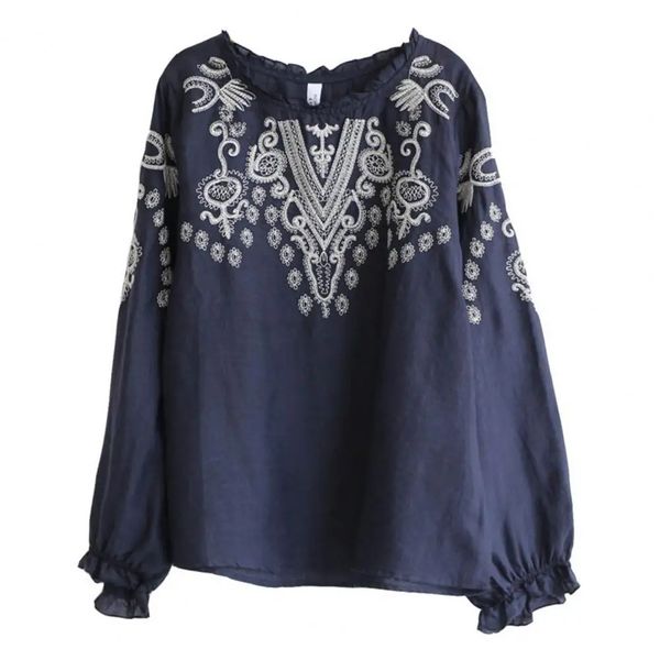 Casual Bluse Fashion Ethnic Stickerei Print T -Shirt Top Chinese Style Vintage 240412