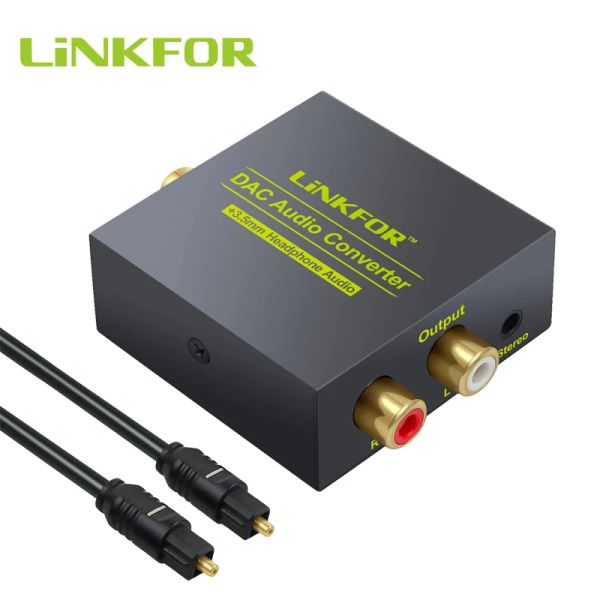 Conectores link para conversor de áudio DAC coaxial óptico para analógico RCA ADAPADOR ANALÓGICO DE JACK ANALOG RCA de 3,5 mm com cabo óptico para amplificador