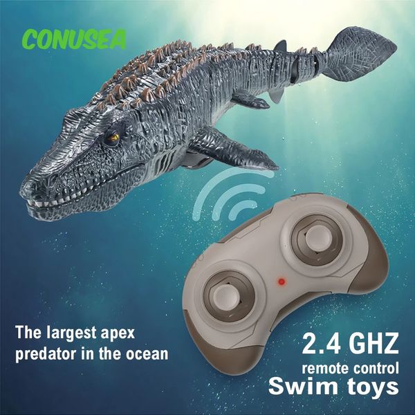 RC-Bootsfaust-Simulation Radio kontrolliertes Schiff tierloses Elektroboot Hochgeschwindigkeitsspeedboat Mosasaurus Boot Outdoor Toy Boy 240408