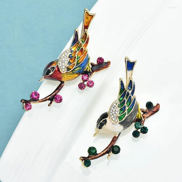 Broches wulibaby cantando pegpie pássaro para mulheres unissex 2-color esmalte lucky animal party office brooch pins presentes
