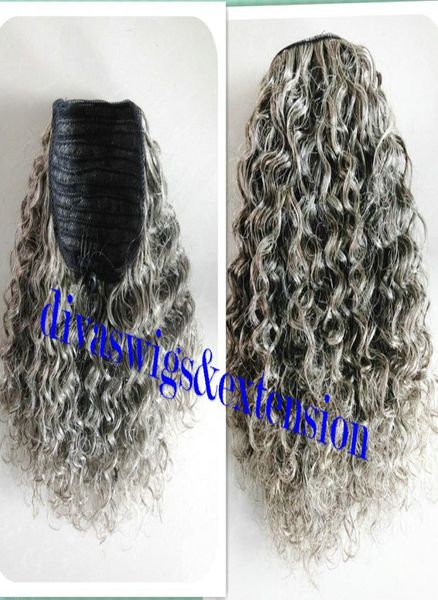 100 Real Human Grey Puff Afro Afro Ponytail Hair Extension Clip em Remy Coily Kinky Curly Curly String Chails Grey Hair Piece 120G9263965