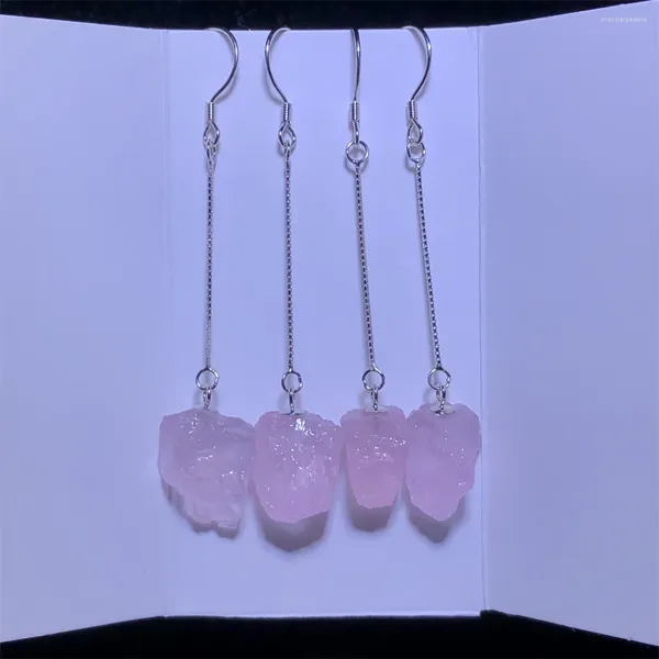 Brincos de balanço 1 par de fengbaowu natural cru rosa rosa beryl morganita brinco 925 Sterling Silver Reiki Healing Stone Jewelry Gift for para