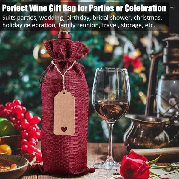 Geschenkverpackung 12pcs/ Set Weihnachten Rotweinflaschenabdeckungen Party Beutel Kordelkordel Champagner -Wickelbeutel