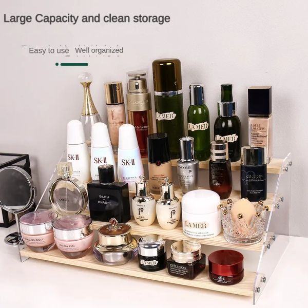 2-7Layer Acryllager-Display-Rack Holz Haushalt Leiter Typ Dollfiguren Modellregal Kosmetische Parfüm-Speicherhalter