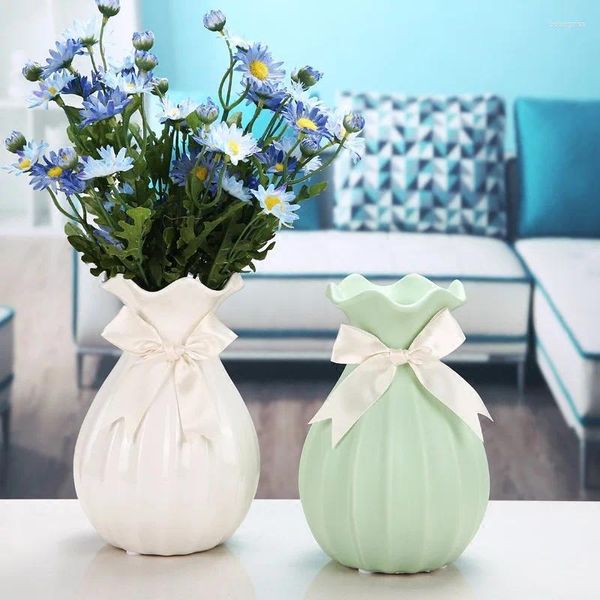 Vasi Ceramics colorato ceramica da bowknot Vase semplice decorazione per la casa moderna per fiori secchi fatti a mano