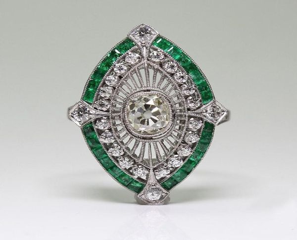 Antique Art Deco 925 Sterling Silver Emerald White Sapphire Floral Engagement Party Ring Dimensione Anniversario Giornata US 5 126254663