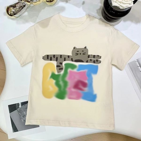 2024 Sommer Neues Baumwollkinder T-Shirt kurzärärmisches Oberteil für Männer und Frauen mittlere und große Baby unteren Top Small Cat Print Trend