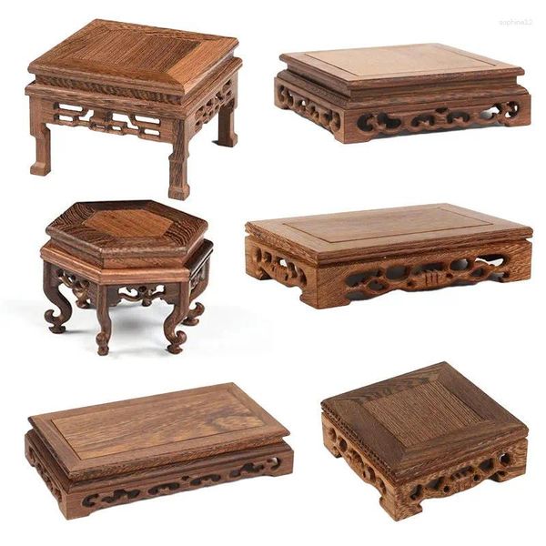 Dekorative Figuren Holz Retro -Tee -Tablett Tisch zarte kleine quadratische Teekannen Basen Bonsai Stand Vase Sockel Basisbasis