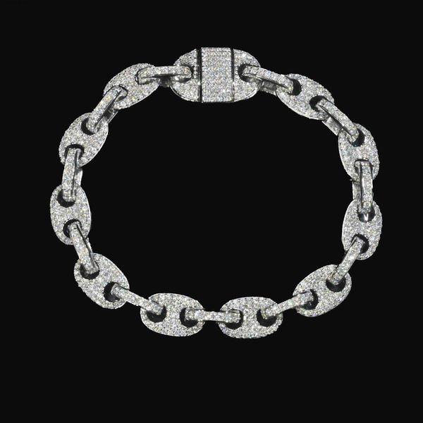 Collane a pendente passano il tester diamantato VVS ghiaccio fuori Moissanite Coffee Beans Catena di collegamento cubano 8mm Bracciale Sier Gioielli raffinati per uomo Womanl2404