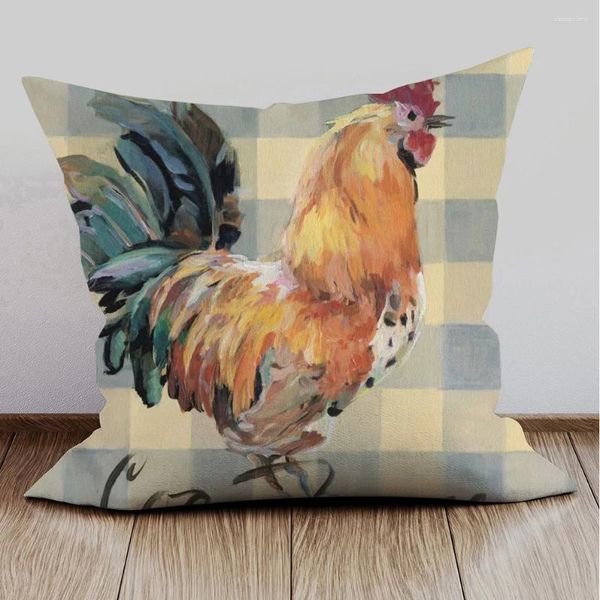 Pillow Rooster Huhn Farm Poster bedecken amerikanische Retro -Vintage -Style Dekorative Hülle