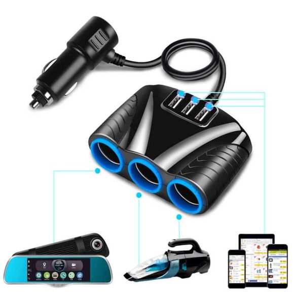 12v24v Universal Car 3 Socket Socket Socket Socket 3 Porte Adattatore di alimentazione del caricabatterie USB per iPhone iPad DVR GPS1410660