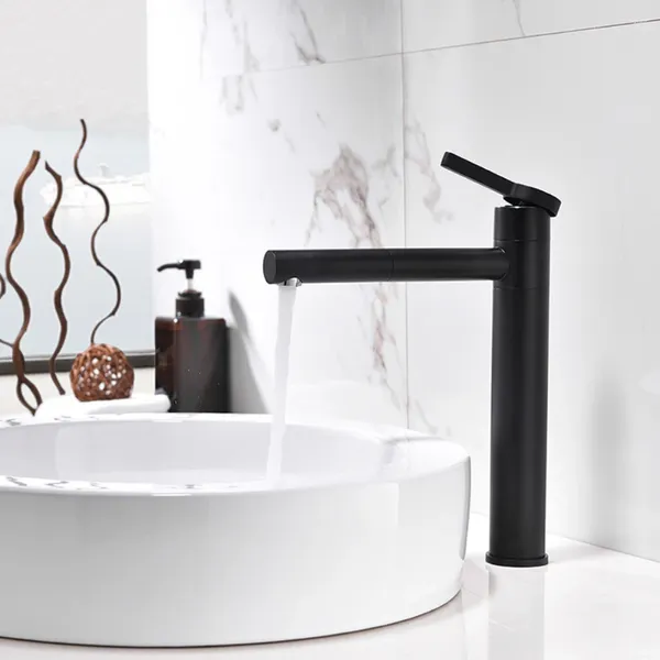 Rubinetti del lavandino da bagno Skowll Faucet Dete Mount Vessel con 360 Guida girevole a manico singolo Vanity Matte Black