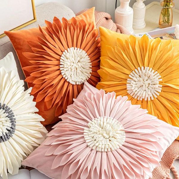 Kissen 3d Sonnenblumen Samt Cover kleiner Gänseblümchenblumenwurf Hülle für Schlafzimmer Wohnzimmer Wohnzimmer Dekor Leichte Luxus