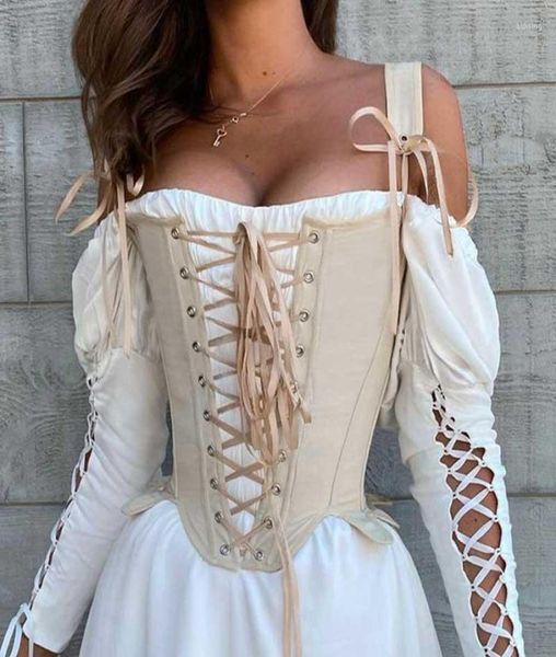 Women039s Tanks Vintage Corset Bustier Tops Summer Mulheres cortadas Sexy Lace Up Bandagem Sleeveless Tank Fairy Princess Vest Cospl4423564