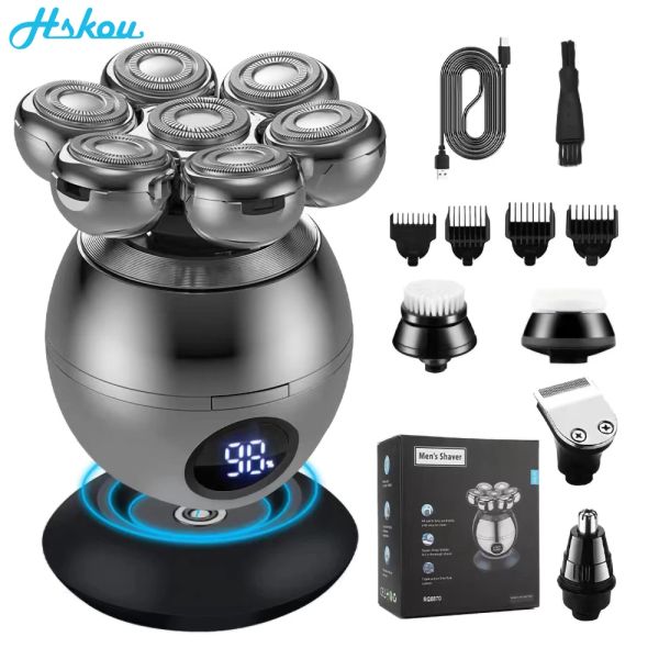 Barbeadores 5 em 1 barbeador elétrico para homens aparadores recarregáveis barba crânio barbear hine timer portátil barbeiro masculino cuidados pessoais