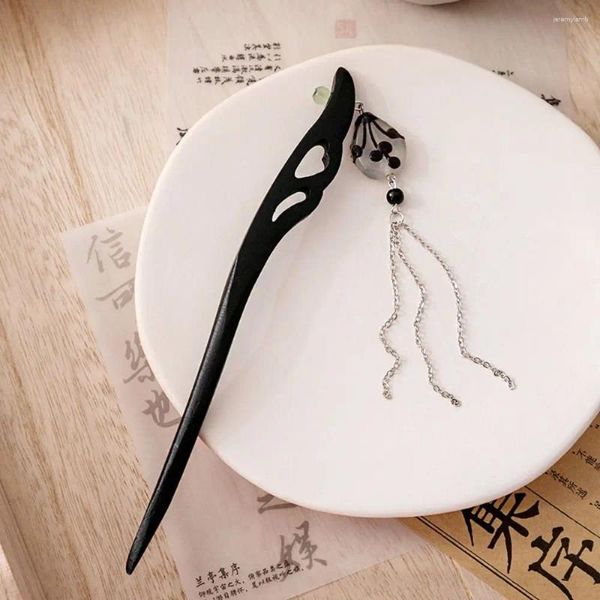 Clip per capelli bastoncini per i panini Accessori a bastoncini in legno Cheongsam Hanfu Hairpin Tassel Fork Casele Wedding cinese