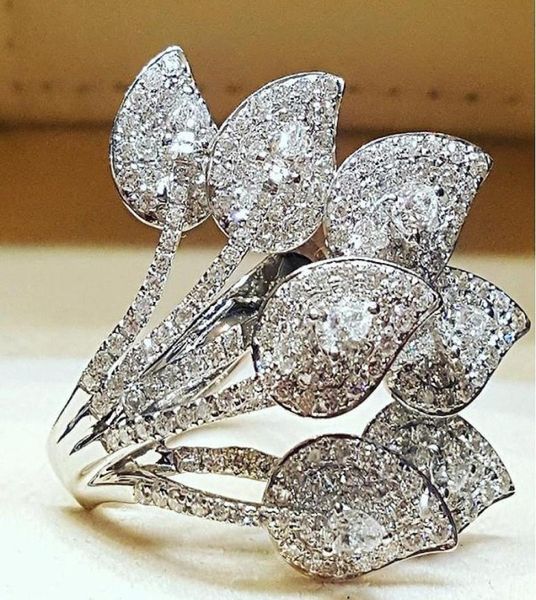 Creative Leaves Ring Diamond Princesa Anéis de engajamento para mulheres Jóias de casamento Ringos de casamento Tamanho do acessório 610 9837513
