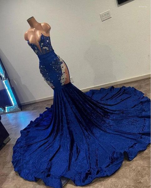 Вечеринка платья король голубой бархат африканский выпускной вечер Dreses для женщин роскошные хрустальные корсет две кусочки вечерняя церемония платья vestido de festa