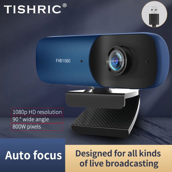 Webcams Tishric USB Webcam 1080p Autofocus/No Autofocus 4K Web Cam 1080p Webkamera mit Mikrofon -Webcam HD -PC -Kamera für Computer