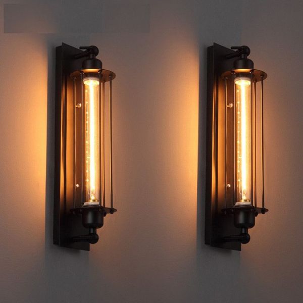 Design de estilo industrial moderno Lâmpada de parede de ferro preto American Paint Restaurant Decoration LED E27 Tubo leve Luz quente 220v316p