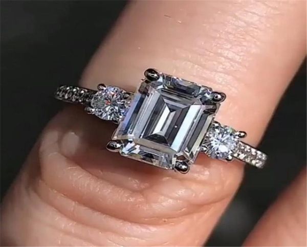 Emerald Cut 4CT Labor Diamond Ring 100 Original 925 Sterling Silber Engagement Ehering Band Rings for Women Party Schmuck3054241