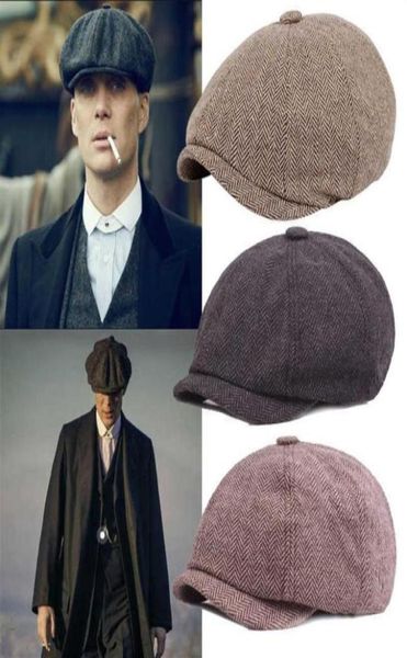 Männer Beret Vintage Fischgrone Gatsby Tweed Peaky Blinderhut Hut Zeitungsjunge Beret Hut Frühling Winter Wohnung Peakhüß