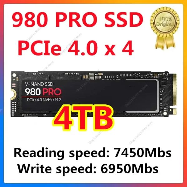 Caixas Original 980 Pro SSD 1TB 2TB 4TB NVME PCIE 4.0 M.2 2280 7450MB/S DISCO DE ESTADO SOLIDES RELAÇÕES PAR