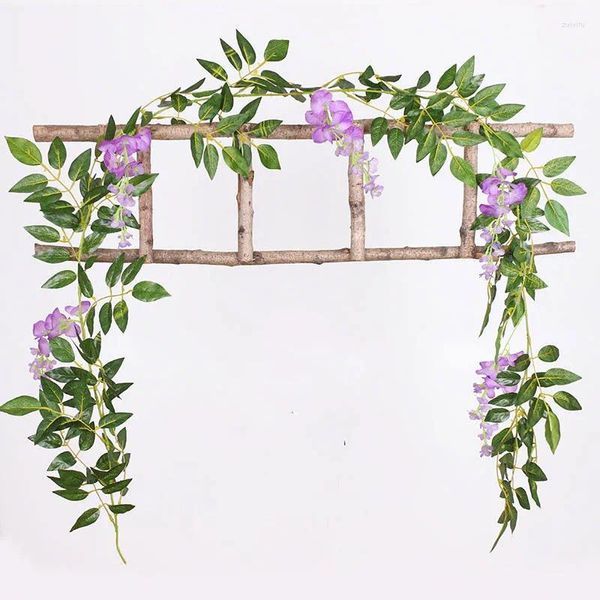 Flores decorativas Flores artificiais Wisteria Rattan sinuoso pendurado na decoração de restaurante de casamento de videira de videira plástica