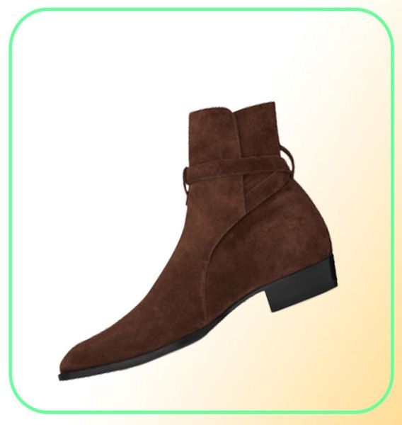 Neue Liste handgefertigter Schnalle -Gurt Jodhpur Boots High Top Wildleder echtes Leder personalisieren Denim Boots2405272