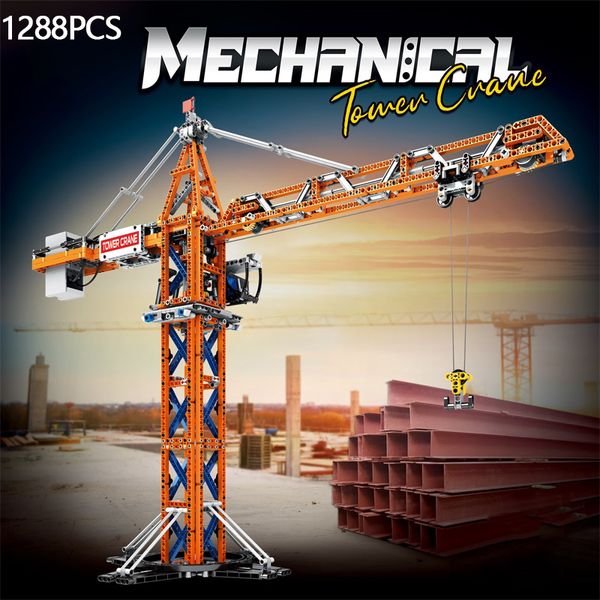 1288pcs Fernbedienungsturm Crane MOC Modell Bausteine Turm Crane Elektrische Technologie Ziegelsteine Kinder -DIY -Montagespielzeug