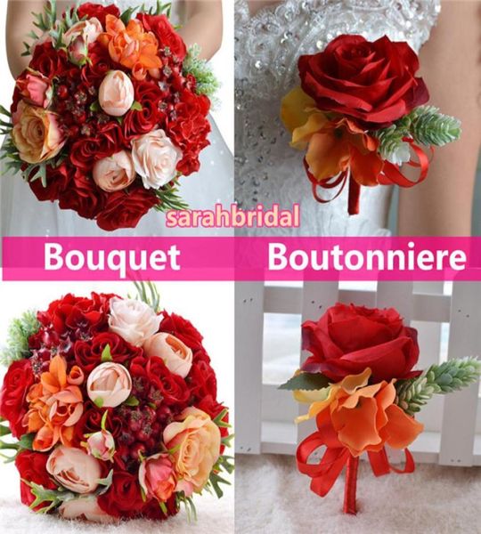 Beach Bouquets Boutonniere Brautbraut Brautjungfer Halten von Blumen orange und rote Bio -Ehe für Land rustikal Böhmen2199306
