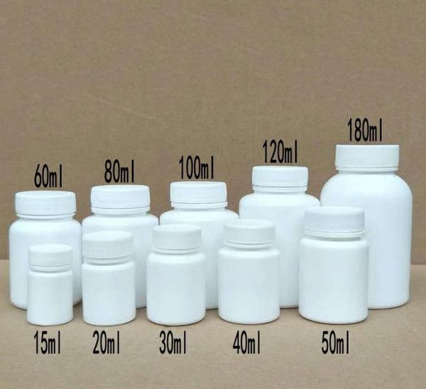 50pcs 15ml20ml30ml60ml100 ml Plastik PE Weißer Siegelflaschen Festpulver Medizin Pillenfläschchen Reagenzien Packungsbehälter3950148