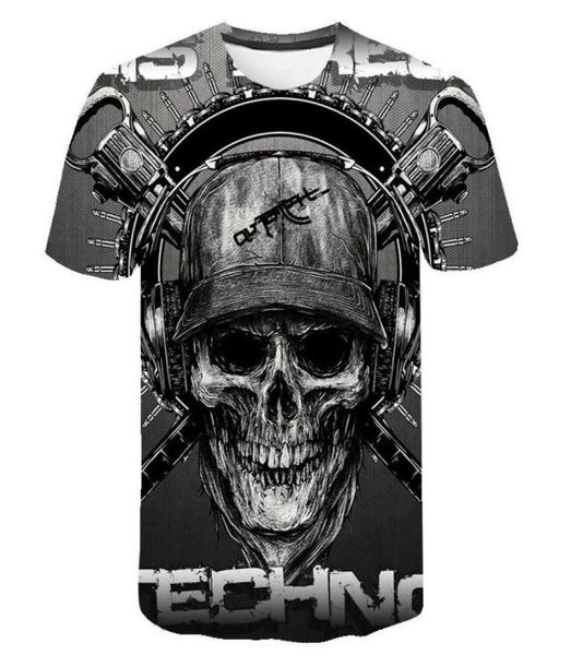 Camiseta de crânio masculino de esqueleto tshirt punk rock tshirt pistola t camisetas 3d tshirt tshirt santage mass de verão tops de verão mais tamanho 6xl5197897