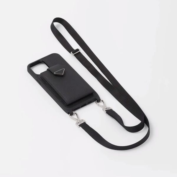 Saffiano Deri Telefon Kılıfı Tasarımcısı İPhone 15 Pro MAX 14 Pro 13 12 15 Plus Kasu Kart Tutucu Resmi Moda Crossbody Cüzdan İPhone Case Omuz Kayışları Kradard