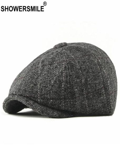 Sboy Hats Sboy Dusche Tweed Cap Men Wolle Fischgramm Flacher Wintergrau Streifen männlicher britischer Stil Gatsby Hut verstellbar6804349