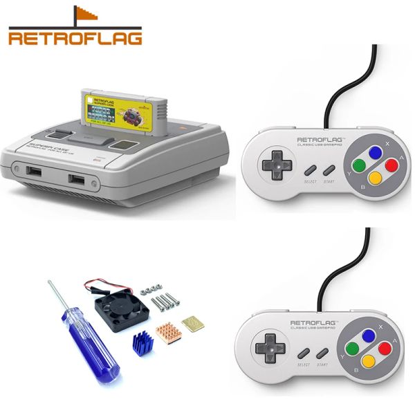 Gamepads Retroflag Superpi U -Hülle oder J -Fall mit 2pcs Wired USB Gamepad mit Coolling -Lüfter+Vorsprung für Raspberry Pi 3B Plus (3B+)/3B