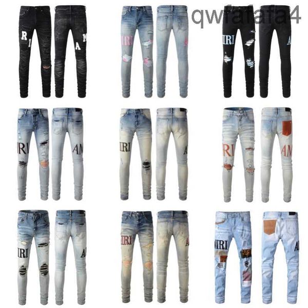 Miri Jeans Herren Designer Hochwertiger Mode-Mode-Style-Luxus-Denim-Hantel Destressed Ripped Biker Black Blue Jean Slim Fit Motorrad Größe 28-40 Rwwy Q37H