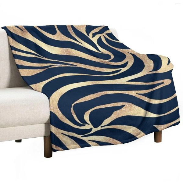 Decken elegante dunkelblaue Gold Zebra Druckdecke für Sofas dekoratives Sofa