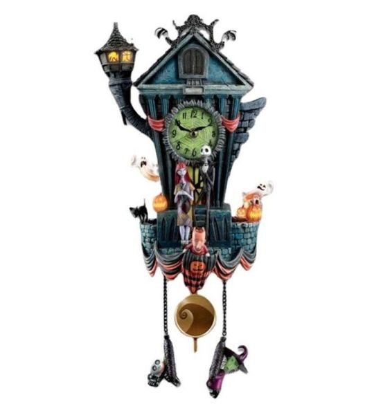 Outra decoração de casa Halloween Wall Clock Cuco Cuco Tim Burton é a égua noturna antes dos enfeites de Natal Pendulum Jack Sally 2572494