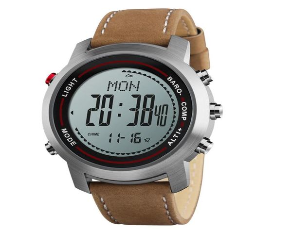 Men039s Banda de couro de moda Multifuncional 5ATM Dial aço inoxidável Mountaineer Sports Watch Altimeter Barômetro Termômetro 3407297