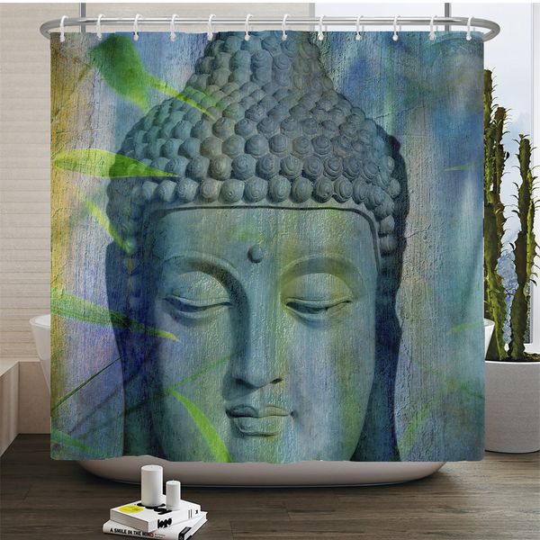 Chinesische Buddha Print Duschvorhang Wohnzimmer Dekor Badezimmer Kunst Vorhang Polyester Stoff wasserdichte Badvorhang mit Haken