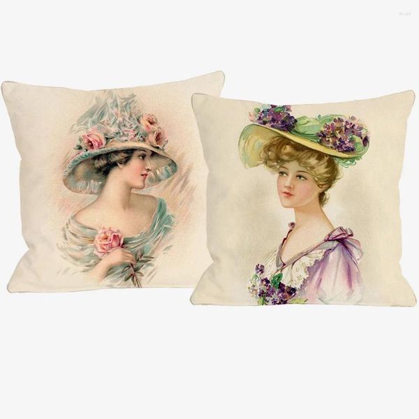 Kissen Europa Retro Vintage Porträts Gemälde Lady Girls Cover Home Decorative Weiche kurze Plüsch Hülle