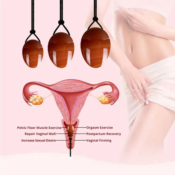 Gebohrter natürlicher roter Karneier Jade Yoni Egei Set Vaginal Jade Eggs für Kegel -Übungs Muskeln Straffung Beckenbodenmassageball