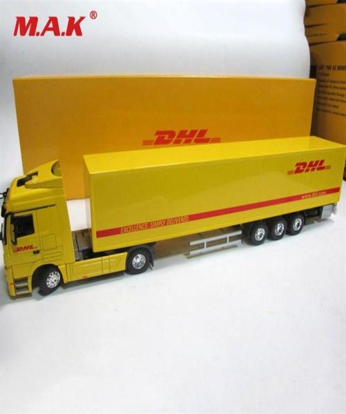 Auto in metallo in lega di Diecast Big Container Truck 150 Scala Express Dhl Truck Model Carstyling Transporter Kids Toys Chirstmas Gift212S8299966