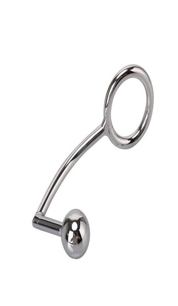 Dispositivo masculino 40mm 45mm 50mm de aço inoxidável gancho anal com anel de pênis Plug de bunda de metal adulto brinquedos sexy para men94224447