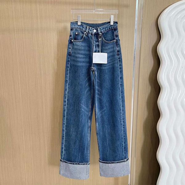 Abiti casual di base Shenzhen Nanyou di fascia alta autunno/inverno industria pesante Diamond a caldo Diamond Flapped Waist Slim Drive Tube Jeans For Women